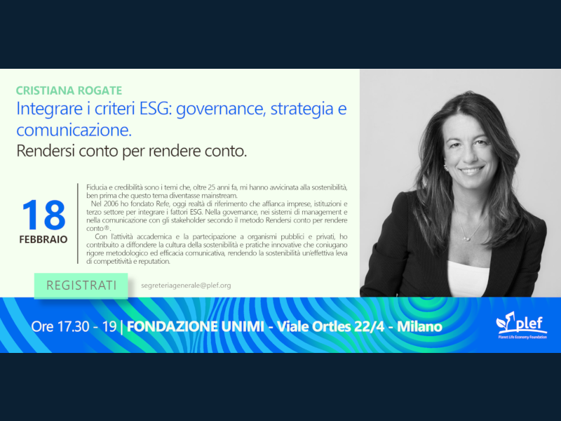 PLEF - Appuntamenti. Integrare i criteri ESG: governance, strategia e comunicazione